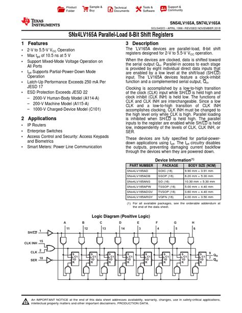 Texas Instruments SN74LV165ABQBR 